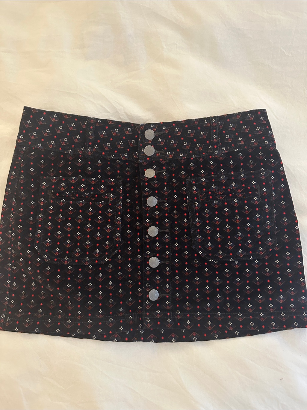 Free People Black Mini Skirt With Red Floral Dot Print